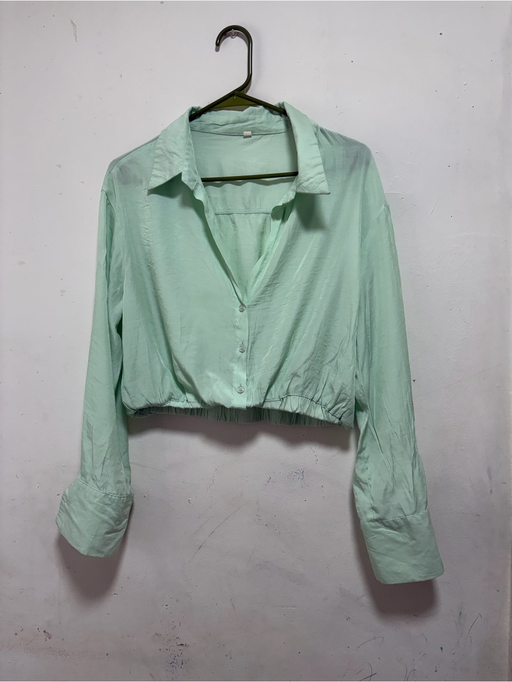 SHEIN Mint Green Cropped Button-Down Shirt